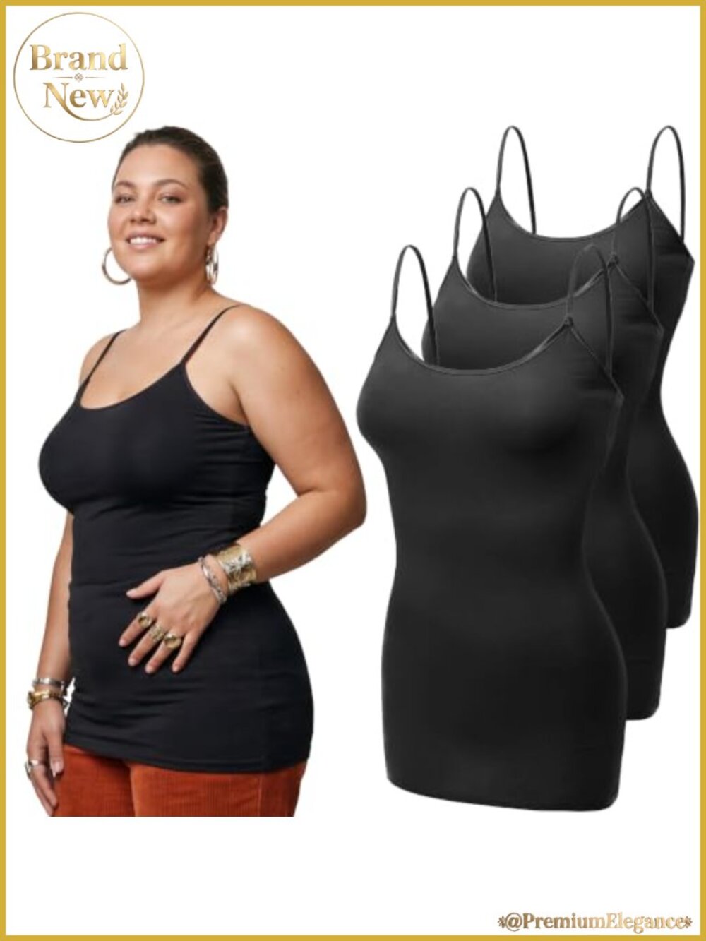 Women's Long Cotton Spandex Camisole Adjustable Spaghetti Strap Tank